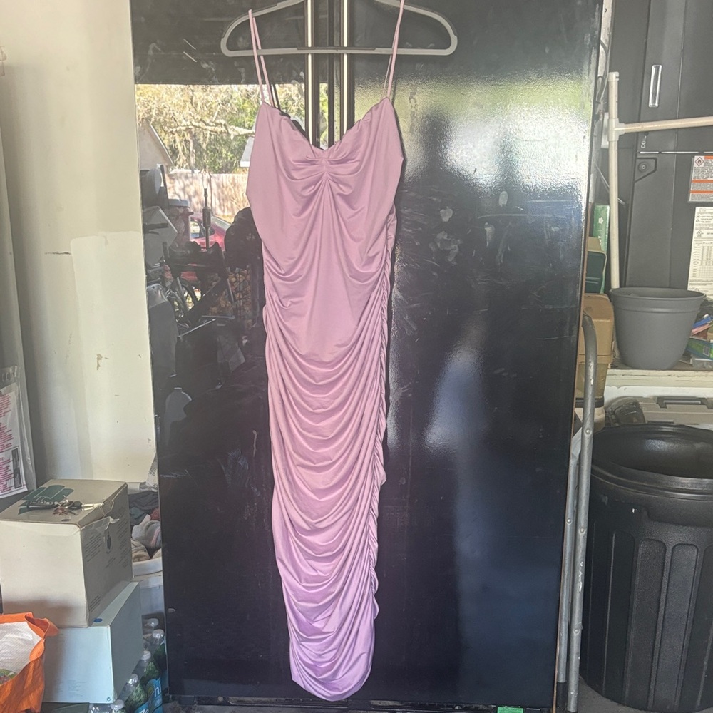 L’vow studios Ruched Spaghetti-Strap Maxi Dress in Light Purple